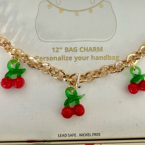🍒 Piper·k Cherry Bag Charm – 12” Gold Chain, Playful Red Cherries, Nickel-Free - Picture 2 of 6